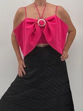 Mainstrip NEW Coquette Girl Romantic Feminine Party Pink Bow Rhinestone Crop Top